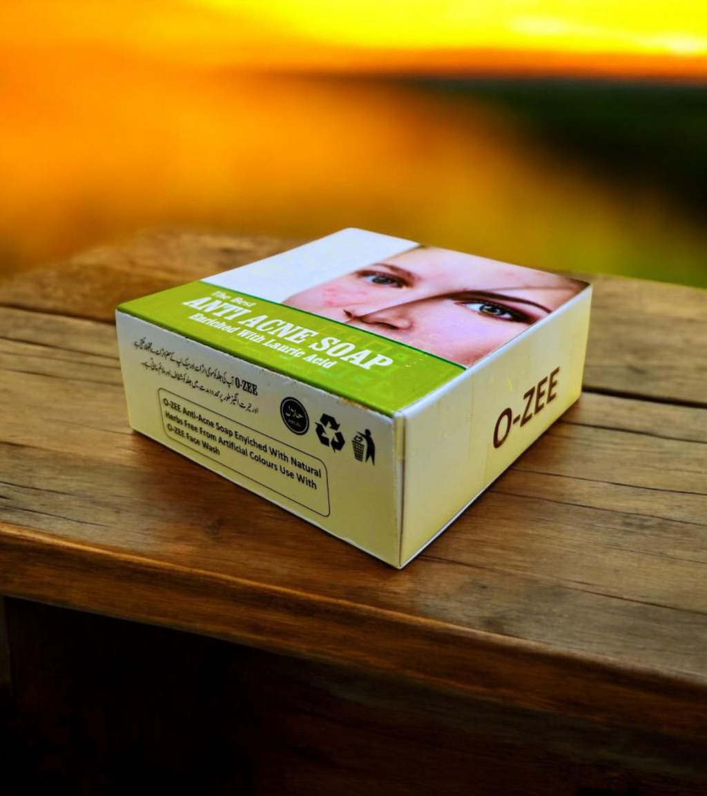 O-Zee Anti-Acne Soap front packaging with Lauric Acid label