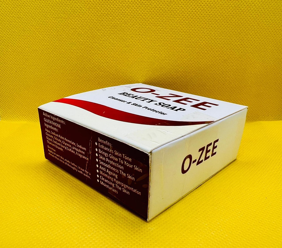 O-Zee Beauty Soap packaging highlighting key benefits