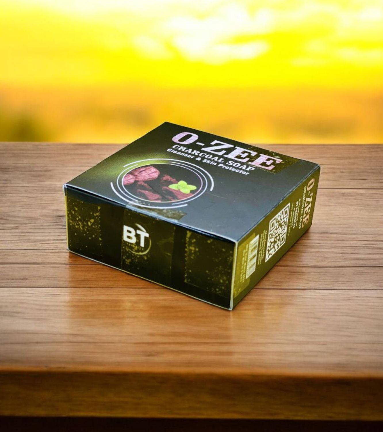 O-Zee Charcoal Soap front view in black packaging